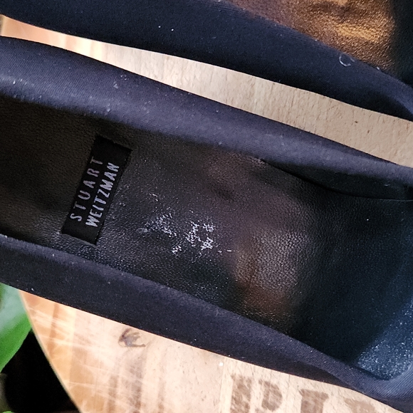 8.5B Black Stretch Nylon Backseam Stuart Weitzman Square-Toe Block Heel Pumps - Picture 9 of 10